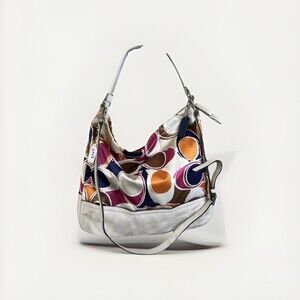 Coach (2013) Park Hand Drawn Scarf Print Multicolor Hobo Shoulder Bag Purse Y2K